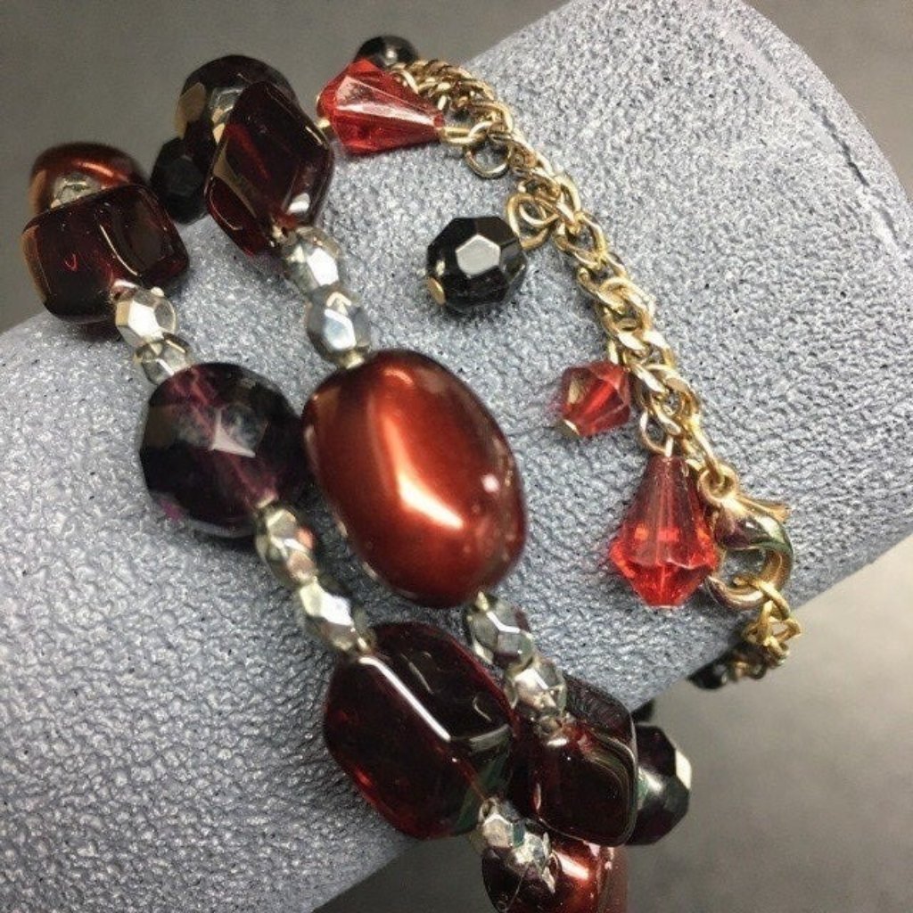 Bracelet Lot As Is Red Black Gold Silver Memory Wire Faceted Chain Retro Boho